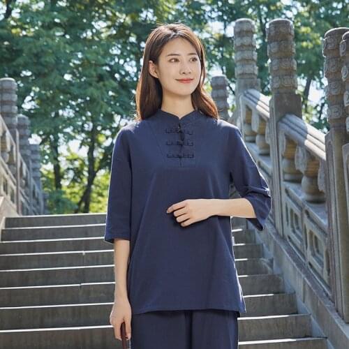 Women Kungfu Martial Arts Tai Chi Uniforms Linen Loose Chinese Traditional Sweathirt+pant Jogger Workout Casual Wushu Outfit Set