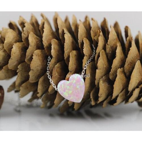1pc Free Shipping op08 Pink Heart opal Necklace Women 925 Sterling Silver Necklaces for Gift opal heart Pendant Pink Jewelry