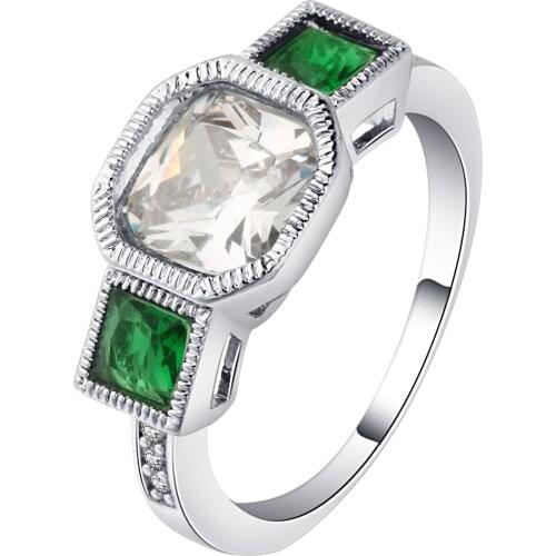 Hainon Vintage Women Green Birthstone Zircon Ring Silver Color Women Engagement Wedding Band Ring Size 6-10 Distribution