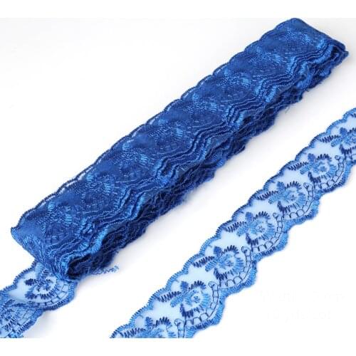 10yards/lot 40MM Royal Blue Lace Trim Ribbon DIY Embroidered Net Lace Fabric For Sewing Wedding Decoration