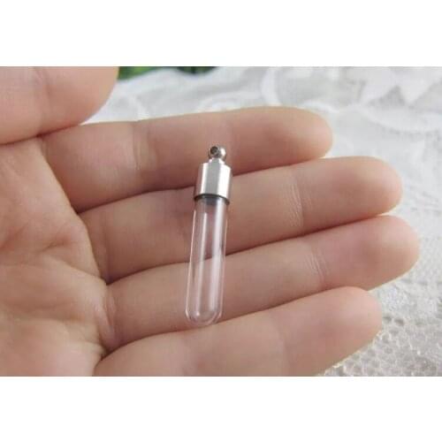 20pcs tube Miniature Wishing Bottle Glass transparent tube Perfume essential oil charm vial necklace diy pendant SCREW CAP craft
