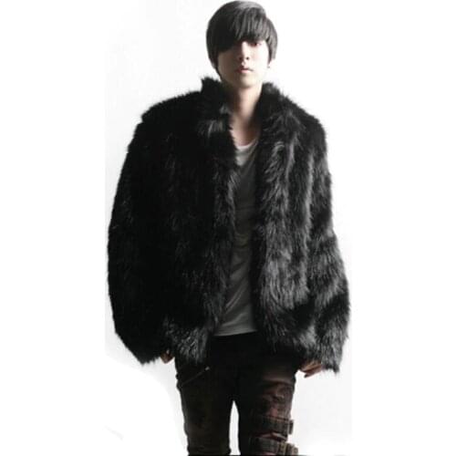 2018 winter faux fur coat New men fashion luxury black warm fox fur coat Mandarin collar shaggy fur jacket Plus size S~3XL