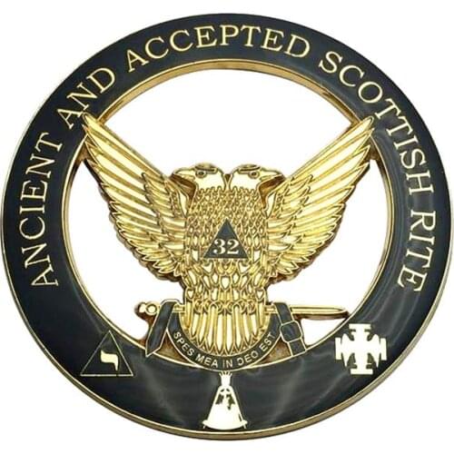 3" Masonic Car Emblem Gold Ancient Scottish Rite 33 Degree Wing Up Mason Auto Truck Motorcycle Decal Sticker Badge