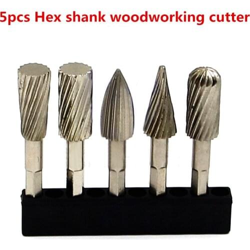5pcs HSS Hex Shank Large Milling Cutter Carving Knives Carpentry Router Bits Fit Dremel Rotary Tools Woodworking Router Bits