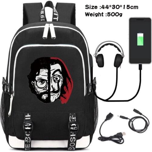 La Casa De Papel Money Heist House of Paper Backpack Men Women USB Charging Laptop Travel Backpack Boy Girl School Backpack
