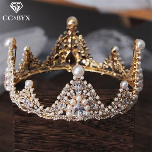 CC wedding jewelry crown tiara hairbands baroque fresh water pearl engagement hair accessories for bride queen party round xy382
