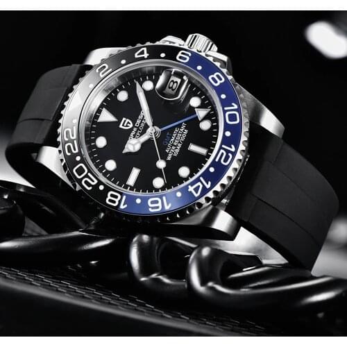 PAGANI DESIGN Business Men Watches New Comfortable Silicone Belt GMT Luminous Mechanical Clock Waterproof Automatic Wrist Watch