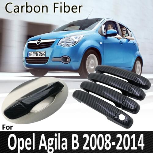 Black Carbon Fiber for Opel Agila B Vauxhall 2008 2009 2010 2011 2012 2013 2014 Auto Door Handle Cover Sticker Car Accessories
