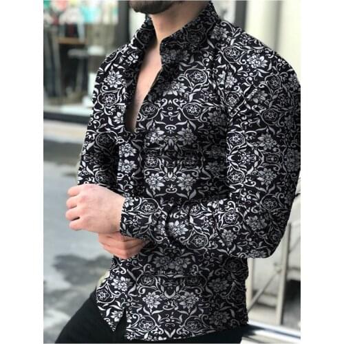 Camisas florales de manga larga de Otoño de 2021 para hombres camisas estampadas con flores de corte delgado para hombres cami