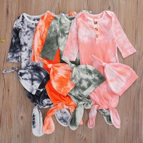 Tie-dye Printed Baby Quilt Hat Sets Silkworm Cocoon Type Newborn Wrap Blanket Comfort Sleeping Bag & Hats Outfits