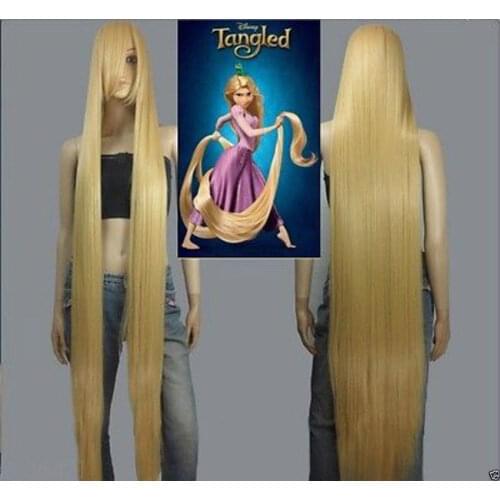NEW Movie Rapunzel long blonde cosplay wavy wig 150cm Hot Cool +Wig Lace Cap