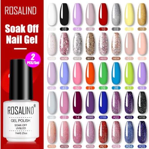 ROSALIND Manicure Gel Nail 2PCS/Set Hybrid Varnishes Nail Art Semi Permanent Soak Off Nail Polish Gellak Top Coat Lacquer Kit