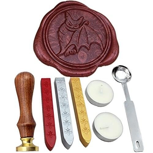 Halloween Bat Vintage Rosewood Wax Seal Stamp Set With Gold Red Silver Sticks
