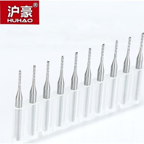 HUHAO 10pcs/lot Shank 3.175mm Left Spiral PCB Milling Cutter Corn End Mill Engraving Bit CNC PCB Drill Bit Set PCB Router Bits