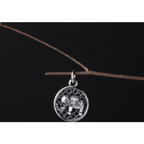 Small Elephant 925 Sterling Silver Hollow Round Charm Pendant A2186
