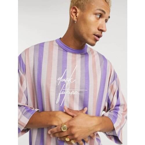 Dark Future Oversized Vertical Striped Mens T-Shirt