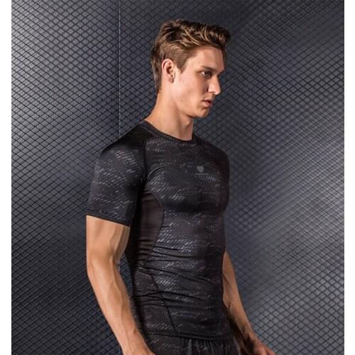 Mens Sport Running Shirt Quick Dry Short Sleeve Basketball Training T Shirt Fitness Men High Elastic Gym Clothing Boys Top Tee