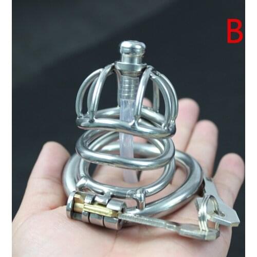Stainless Steel Metal Chastity Cage Cock Rings with Removable Catheter Tube Penis Sound Male Bodage Sex Toys for Men G172