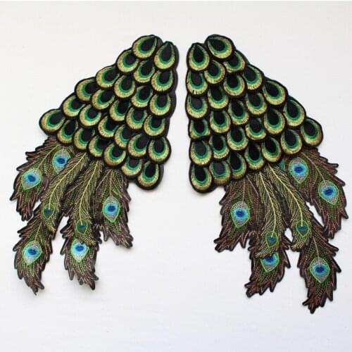 Large Feather Phoenix Patches Sewon Applique for Clothing Sequin Embroidery Patch Decals Peacock Phoenix Clothing Accessories