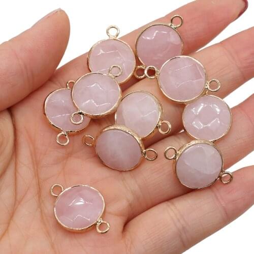 Natural Semi-precious Pendant Gold-plated Faceted Rose Quartzs Pendant Connector for Jewelry Making DIY Necklace Bracelet