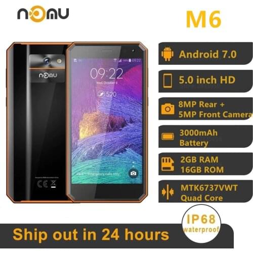 Original Nomu M6 Smartphone 5.0" HD Quad Core 2GB 16GB MTK6737T Android 6.0 13.0MP 1280x720 3000mAh IP68 Waterproof Mobile Phone