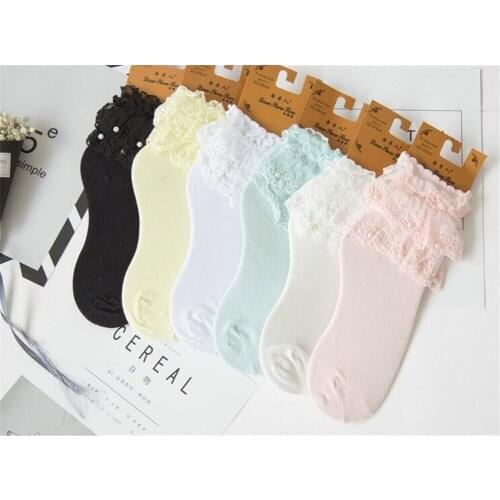 Solid Colors Lolita Socks For Women Lovely Cotton Ankle Socks With Lace Cute Lolita Princess Socks B415