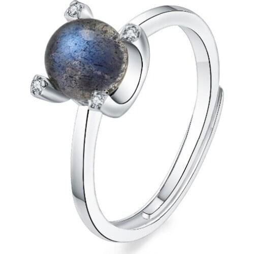 New Authentic 925 Sterling Silver Adjustable Ring For Women Natural Blue Light MoonStone Gem Stone Ring Fine Jewelry Special