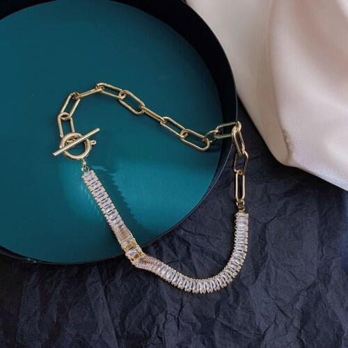 LOVOACC Mixed Toggle Clasp Gold Link Chain Necklaces Bling Square Cubic Zirconia Chunky Necklaces for Women Chokers Necklaces
