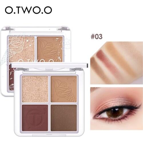 O.TWO.O 4 Color Eyeshadow Palette Peach Waterproof Long Lasting Shimmer Matte Eye shadow Soft Smooth Shadow Primer Makeup