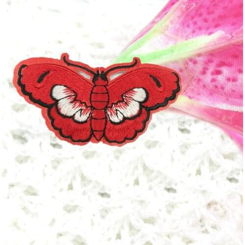 1Pcs 8x4.5cm Red Butterfly Patches Iron on Sewing Lace Fabric Sticker for Clothes Embroidered Appliques DIY Accessory