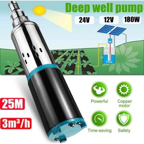 12V/24V High Lift 25m Solar Water Pump High Pressure DC Submersible Deep Well Pump 180W for Garden Home Agricultural Irrigation