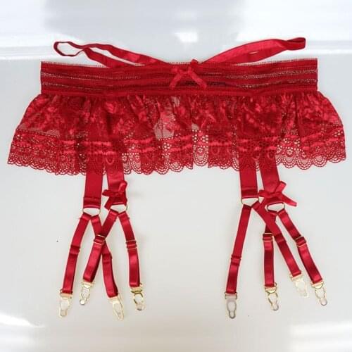 Sexy Fashion Garters Lace Women Sexy Suspender Belts Female Bow 8 Straps Gold Metal Buckles Garter Belts for Stockings GA1141