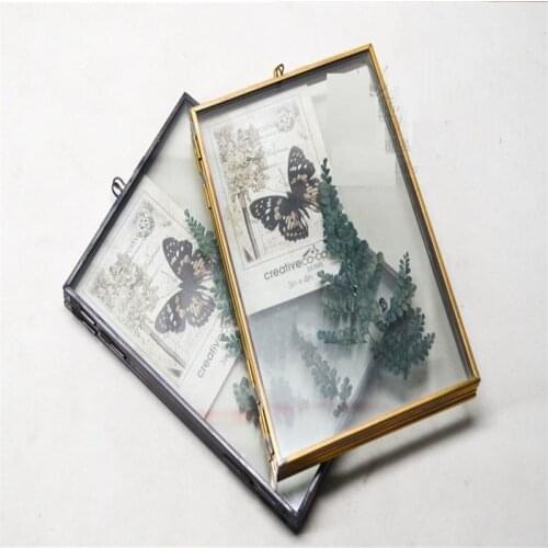 Retro Copper Photo Frame Folded Double-Sided Transparent Glass Picture Frame Botanical Specimen Holder Display Stand Home Decor