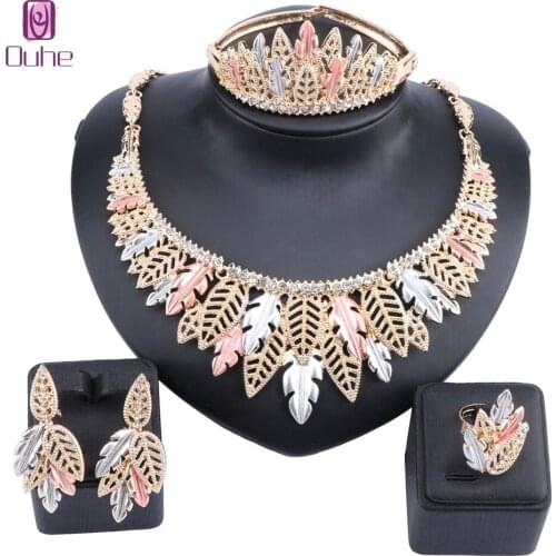 Luxury Nigerian Women Wedding Jewelry Sets Chunky Necklace Earrings Bangle Ring Bridal Dubai Gold Jewelry Set