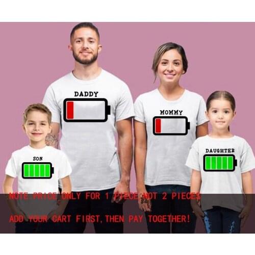 1PC Daddy Mommy Baby Kid Matching Shirts Low Battery and Charged Battery Tees Matching Family Shirts Daddy Mommy and Me Shirt