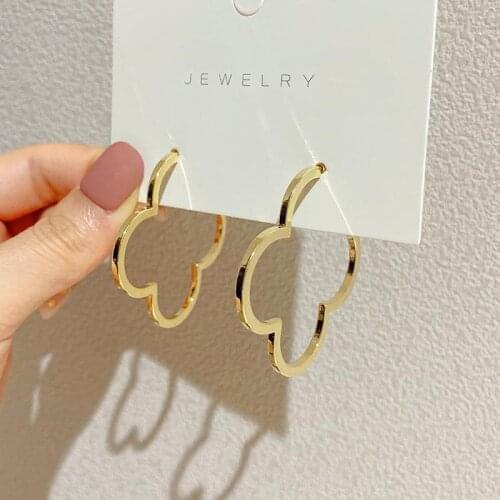 Big Hoops Earings Real Gold Stainless Steel Earrings For Women Easy To Match Lucky Clover Letter V Round Fashion Jewelry Boho