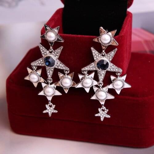 Fashion exaggeration temperament Imitation pearls Long earring Female Multi-layer tassel star earring Hypoallergenic earrings