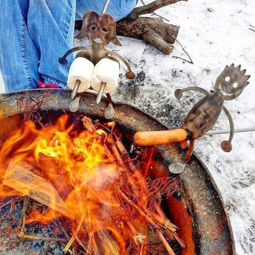 Stainless Steel Barbecue Skewers Sheet Boy/Girl Shaped Hot Dog Cooker Outdoor Picnic Funny Metal Bonfire and Grill Campfire