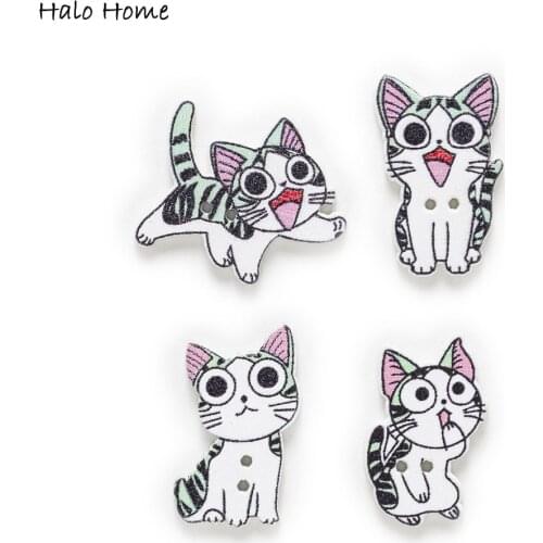 50pcs Expression Cat Series 2 Hole Wood Buttons Sewing Scrapbooking Home Decor Crafts Handwork Gift Style Optional