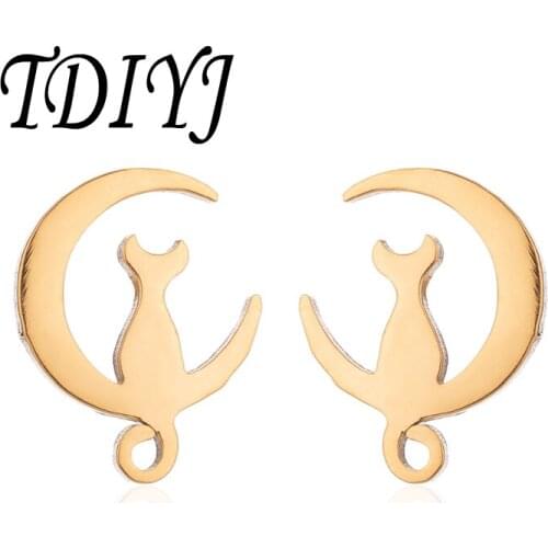 TDIYJ New Arrival Fairy Romance Gold Stud Earring Cute Cat on the Moon Earring Jewelry for Women Girls