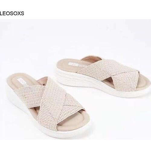Womens Slippers Large Size Sandals Casual Summer 2021 New Flat Wedge With Fish Mouth Flying Cross Sandals