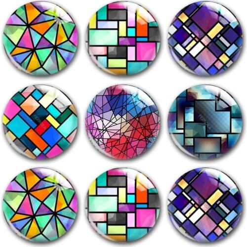 Handmade Colorful Geometric Diamond Pattern Round Photo Glass Cabochons Demo Flat Back DIY Jewelry Making Findings Accessory