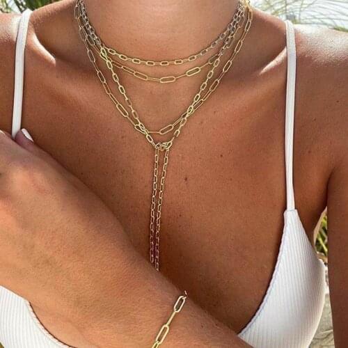 2020 New design 925 sterling silver safely paper clip chain necklace silver gold color high quality women fashion choker jewelry