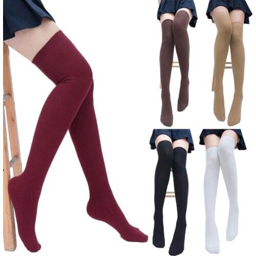 Winter Stockings Women Solid Color Warm Thigh High Knitted Long Over Knee Stockings Girls Knitted Stockings