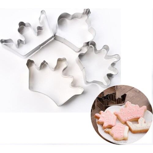 4pcs 3D Cookies Cutter Mold Crown Biscuit Embossing Mould Sugarcraft Dessert Baking Stainless Mold for Party Cake Decor Tool