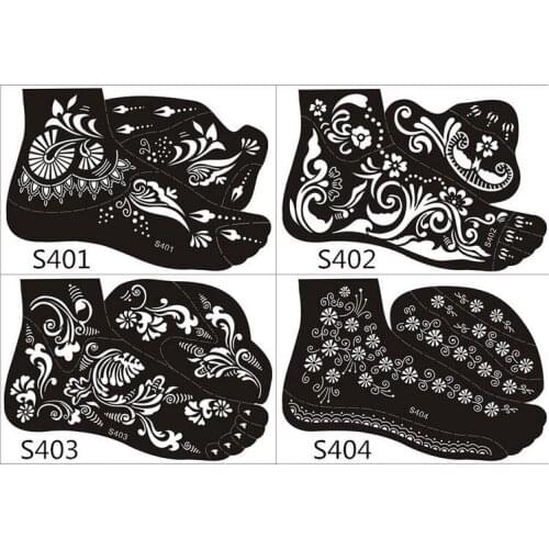4pcs New Henna tattoo Stencil Temporary tatoo paste Reuse Henna Tattoo Template Foot Painting Art Both Foot 16 Model Choose