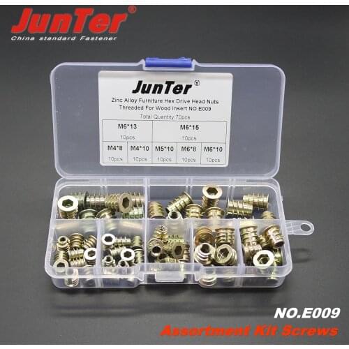 70pcs M4/M5/M6*8/10/13/15 Zinc Alloy Furniture Hex Drive Head Nut Threaded For Wood Insert Metric Assortment Kit NO.E009