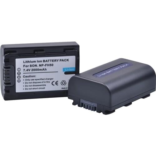 2Pcs 2000mAh NP-FH50 NP FH50 Camera Batteries for Sony A230 A330 A290 A390 DSC-HX1 HX100 HDR-TG1E TG3 TG5 TG7 DCR-UX7 DVD406E