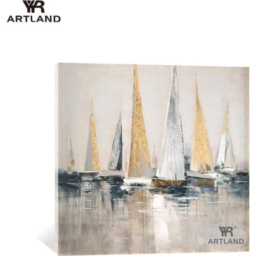 Free shipping home wall decoration Handmade oil painting on canvas sailboats on the sea scenery hanging picture for living room