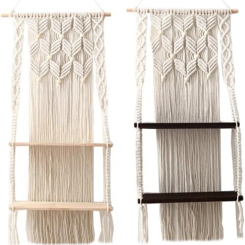 Bohemian Lace Tapestry Shelf Hand-Woven Wall Hanging Tapestry Wall Decoration Shelf Flowerpot Bookshelf Magazines Storage Rack